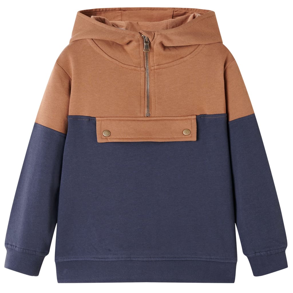 Vidaxl kindersweater met capuchon halve rits 104 antraciet- en cognackleurig