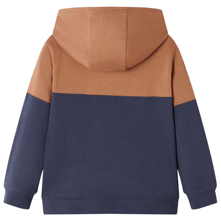 Vidaxl kindersweater met capuchon halve rits 128 antraciet- en cognackleurig