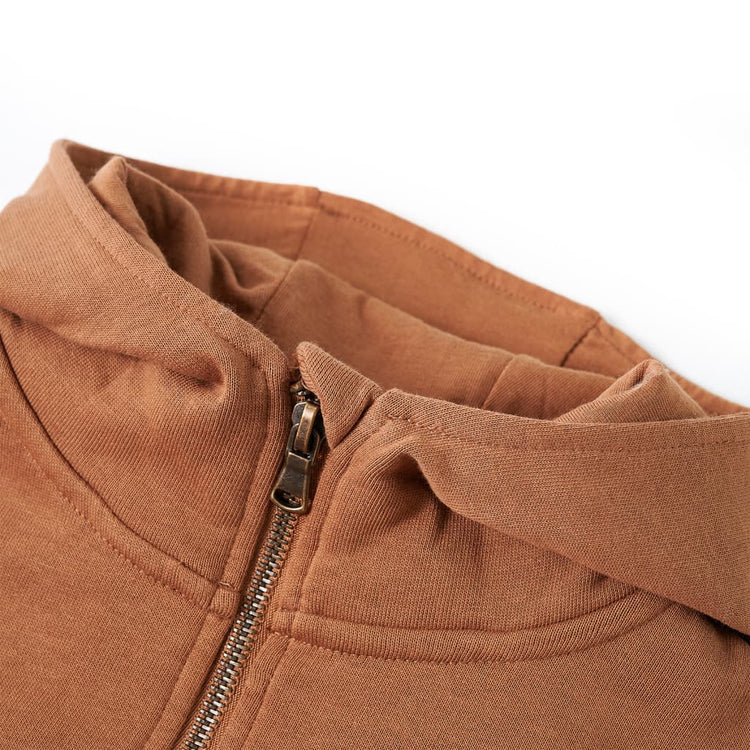 Vidaxl kindersweater met capuchon halve rits 128 antraciet- en cognackleurig