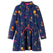Vidaxl kinderjurk lange mouwen en trekkoord 116 marineblauw - afbeelding 1