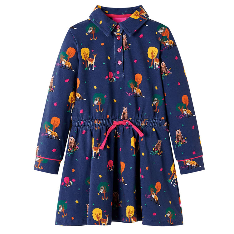 Vidaxl kinderjurk lange mouwen en trekkoord 116 marineblauw