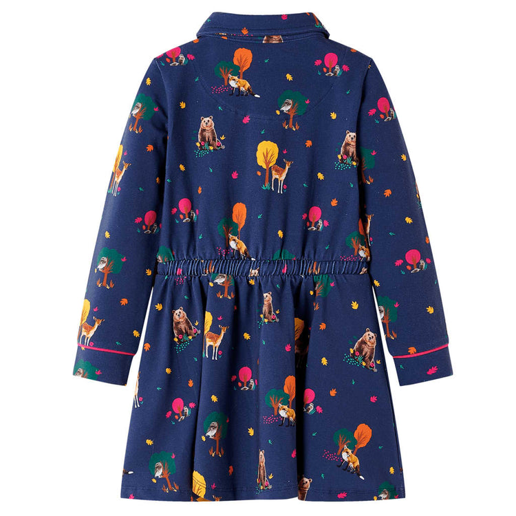 Vidaxl kinderjurk lange mouwen en trekkoord 128 marineblauw