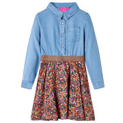 VidaXL Kinderjurk met lange mouwen 92 marineblauw en denimblauw - afbeelding 1