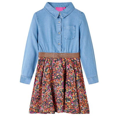 VidaXL Kinderjurk met lange mouwen 92 marineblauw en denimblauw