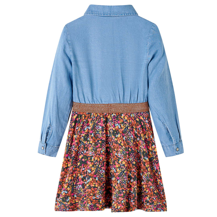 Vidaxl kinderjurk met lange mouwen 116 marineblauw en denimblauw