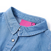 VidaXL Kinderjurk met lange mouwen 128 marineblauw en denimblauw - afbeelding 3