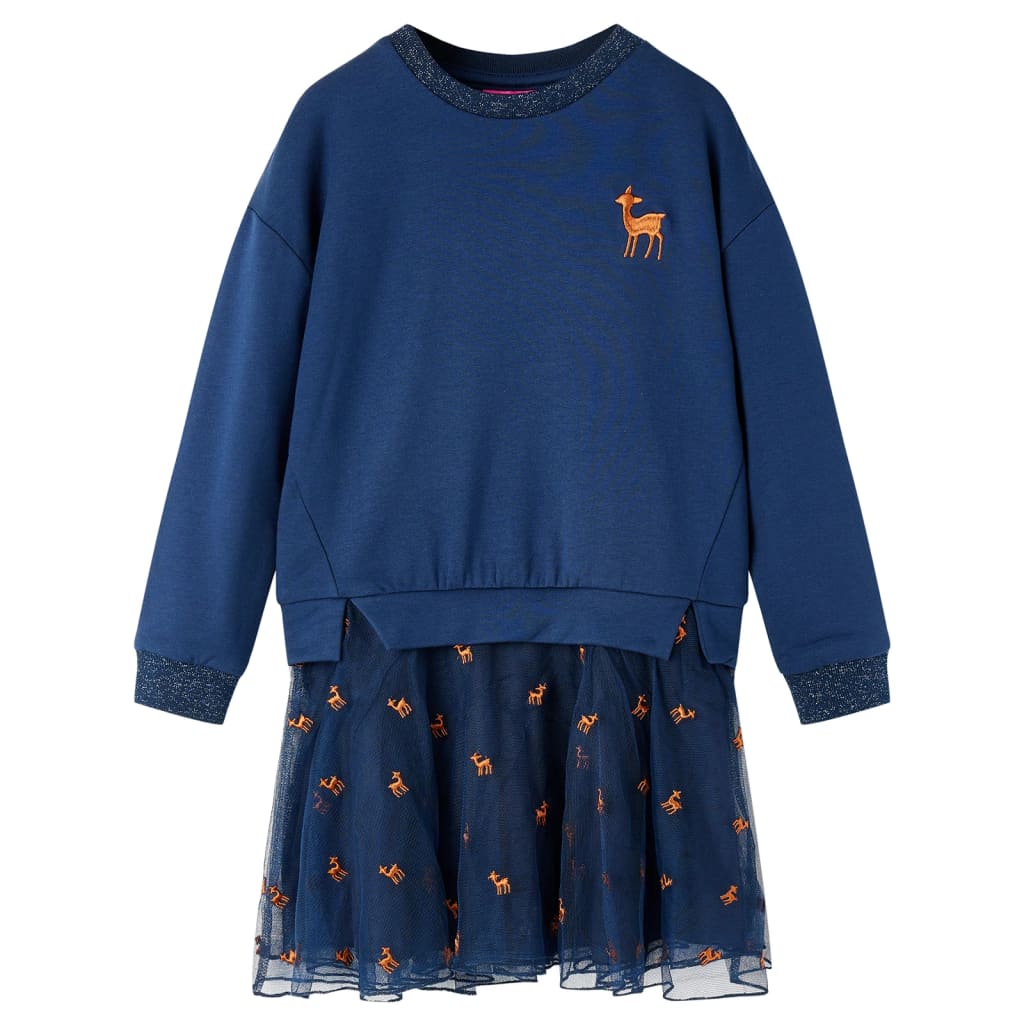 VidaXL Kinderjurk met lange mouwen 92 marineblauw