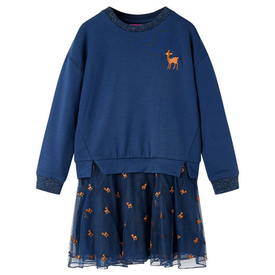 VidaXL Kinderjurk met lange mouwen 116 marineblauw