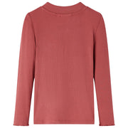VidaXL Kindershirt met lange mouwen en lage col 128 roodbruin - afbeelding 1