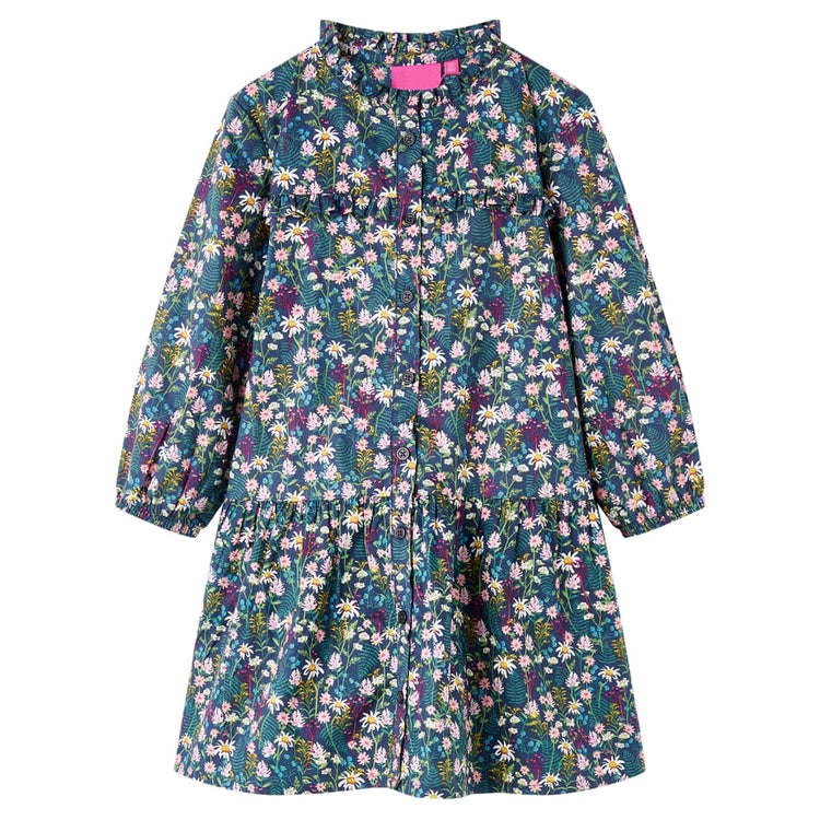 VidaXL Kinderjurk met lange mouwen 140 donkerblauw
