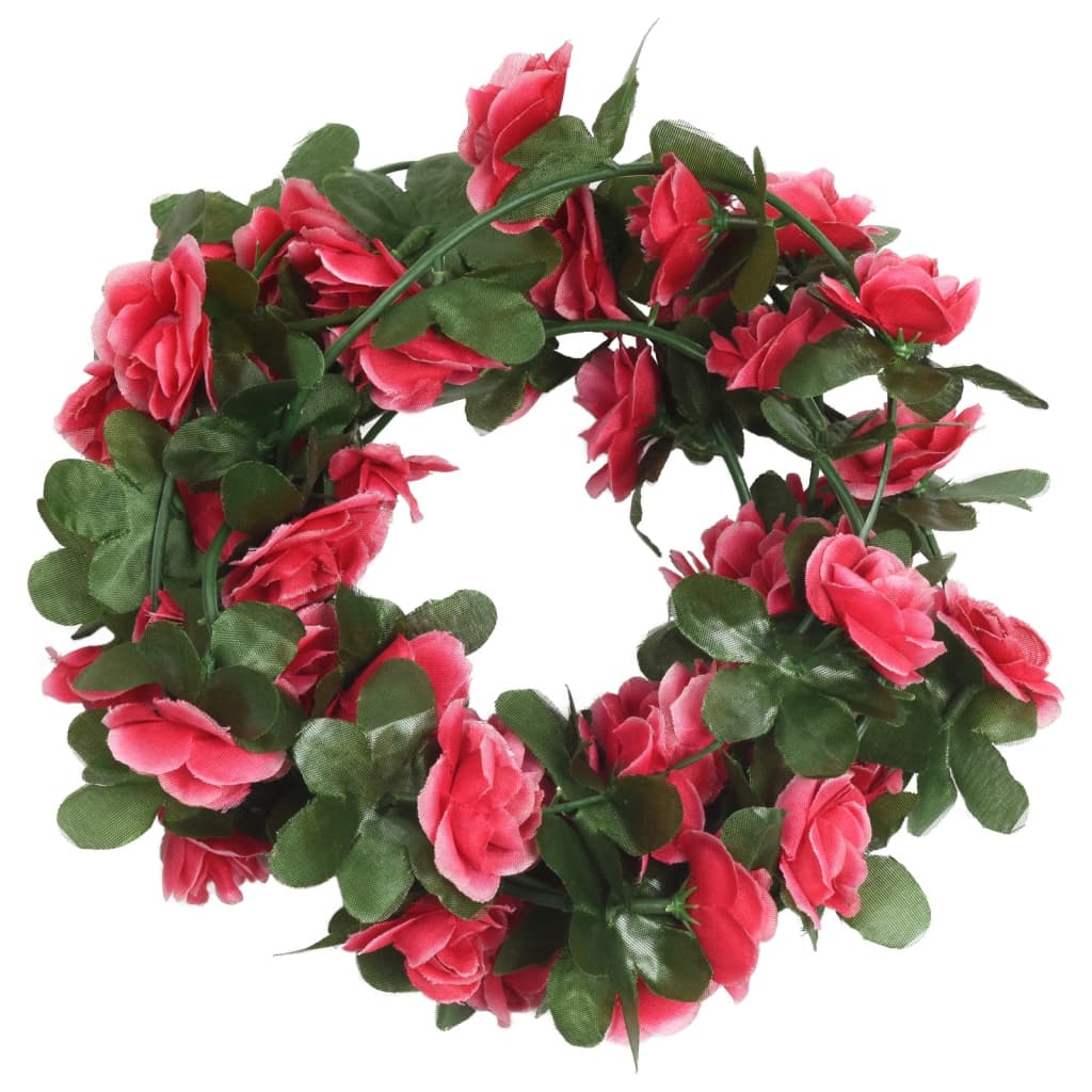 VidaXL Kerstslingers met bloemen 6 st 250 cm lente rozerood