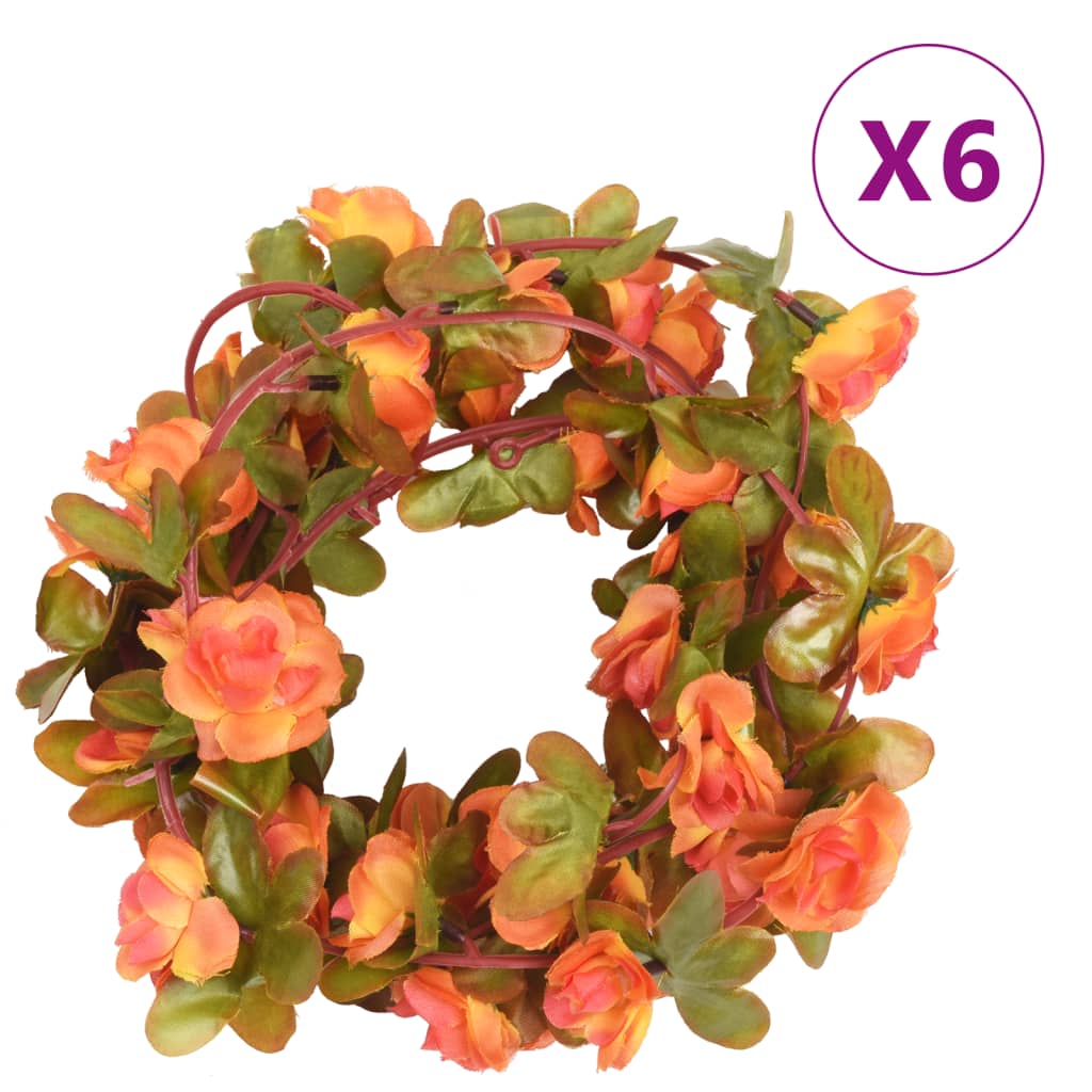 VidaXL Kerstslingers met bloemen 6 st 250 cm oranje