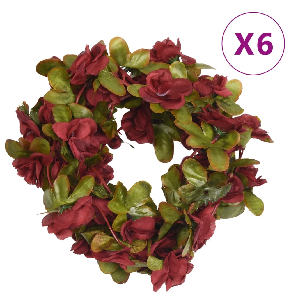 VidaXL Kerstslingers met bloemen 6 st 250 cm wijnrood