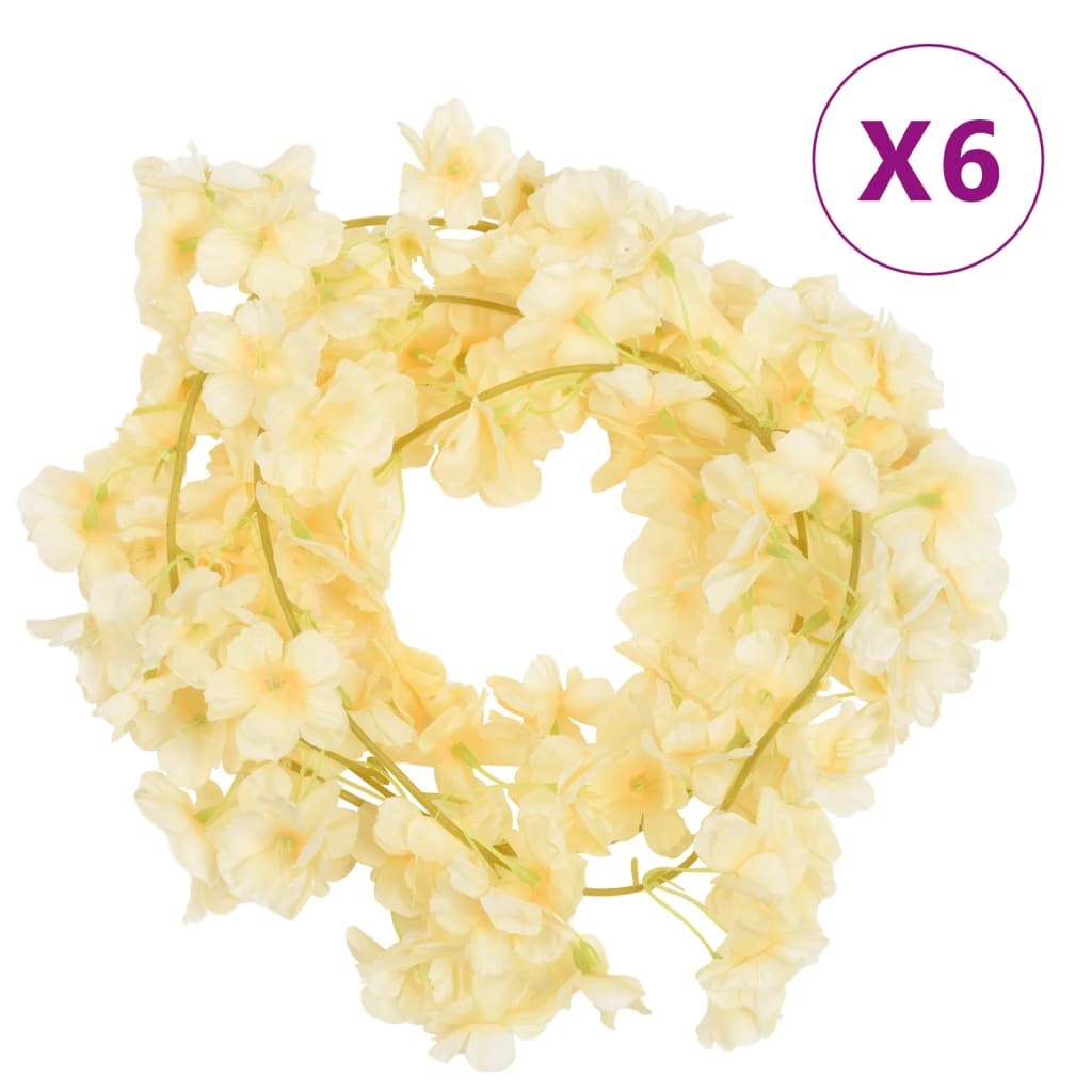 VidaXL Kerstslingers met bloemen 6 st 180 cm champagnekleurig