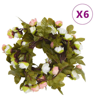 VidaXL Kerstslingers met bloemen 6 st 215 cm champagnekleurig