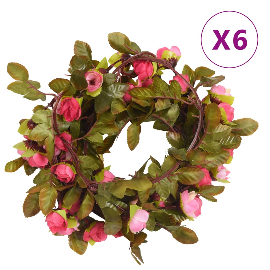 VidaXL Kerstslingers met bloemen 6 st 215 cm rozenroze