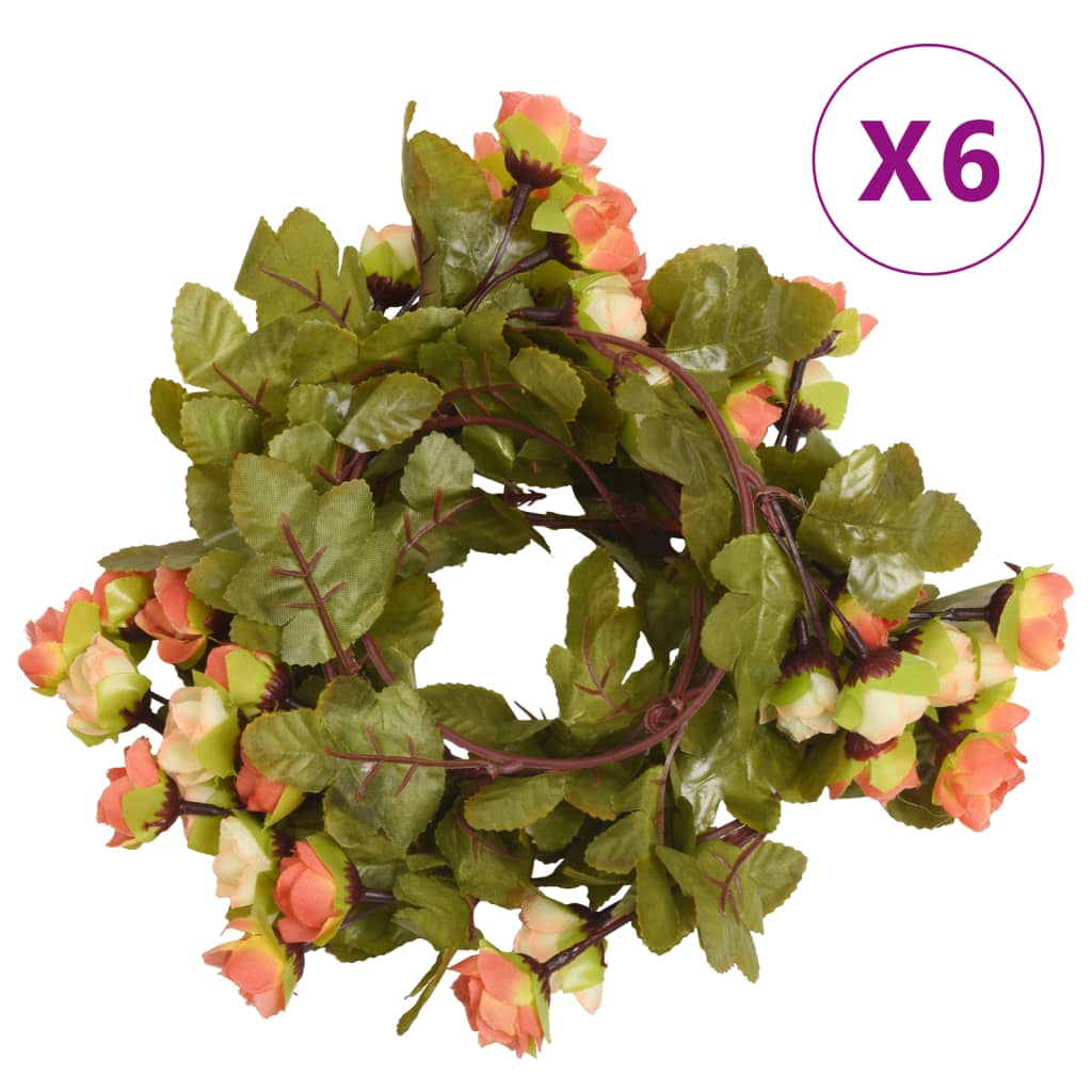 VidaXL Kerstslingers met bloemen 6 st 215 cm zonsopgang rood