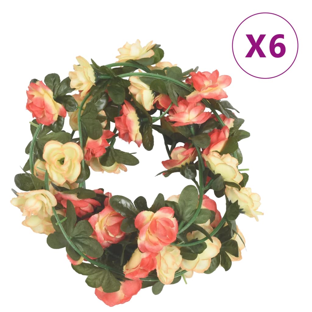 VidaXL Kerstslingers met bloemen 6 st 240 cm rozé en champagnekleurig