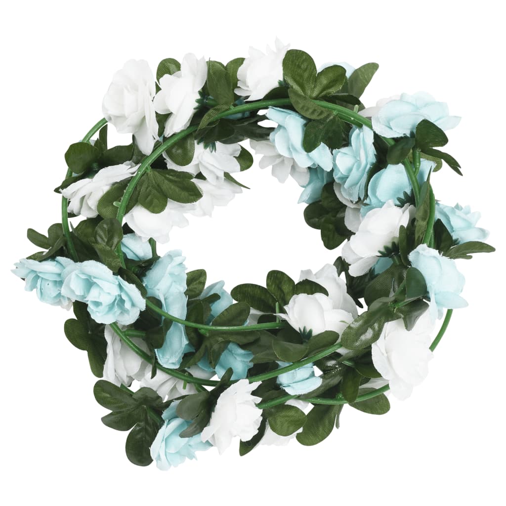 VidaXL Kerstslingers met bloemen 6 st 240 cm blauw en wit