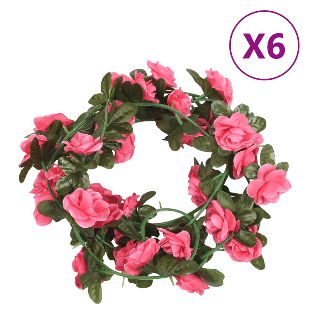 VidaXL Kerstslingers met bloemen 6 st 240 cm roodroze