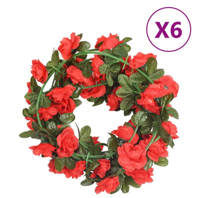 VidaXL Kerstslingers met bloemen 6 st 240 cm rood