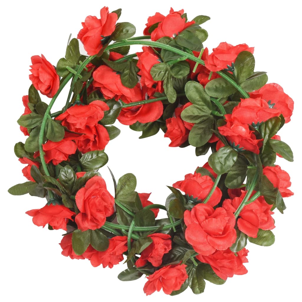 VidaXL Kerstslingers met bloemen 6 st 240 cm rood