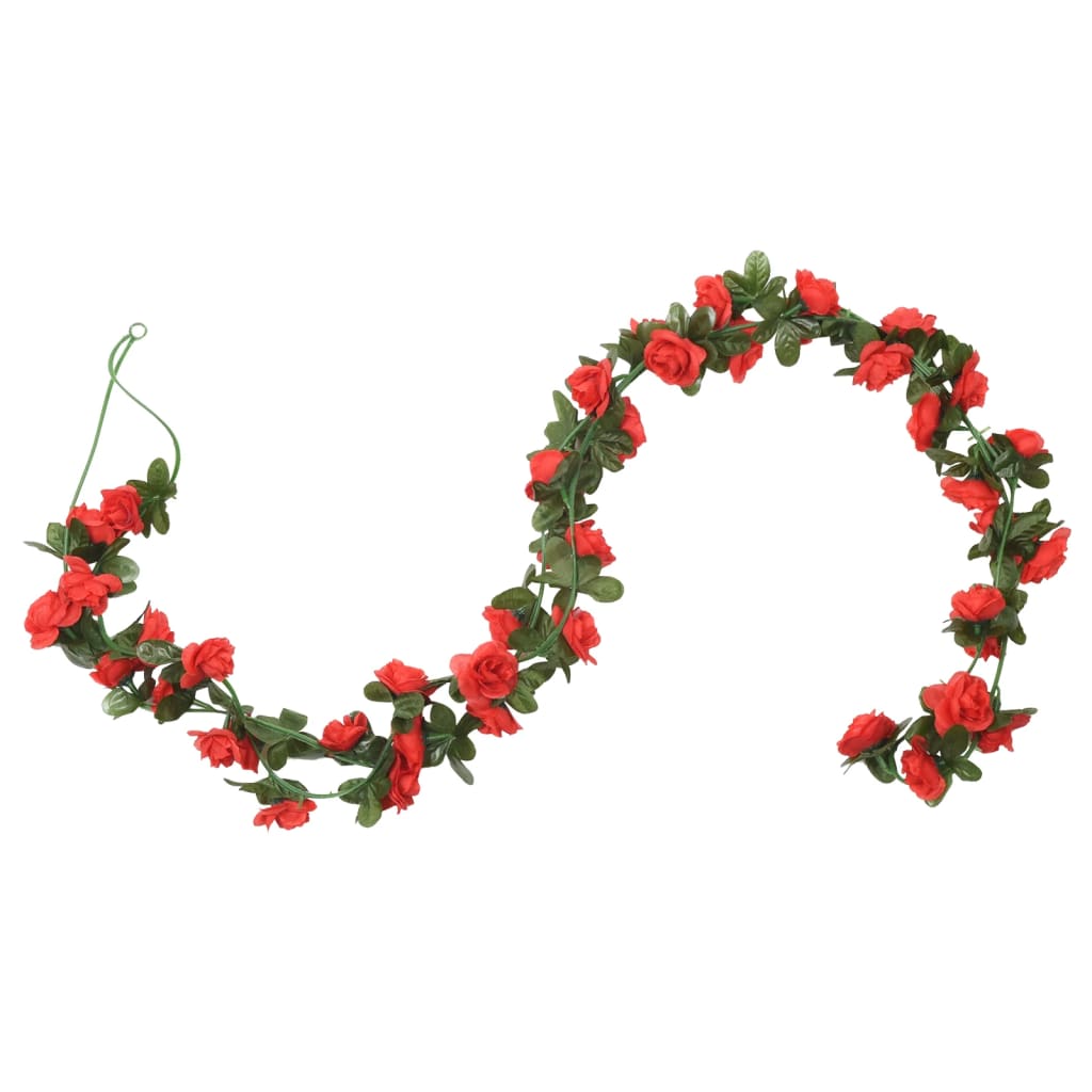 VidaXL Kerstslingers met bloemen 6 st 240 cm rood