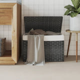 Vidaxl wasmand met deksel 55,5x35x34 cm poly rattan grijs - afbeelding 1