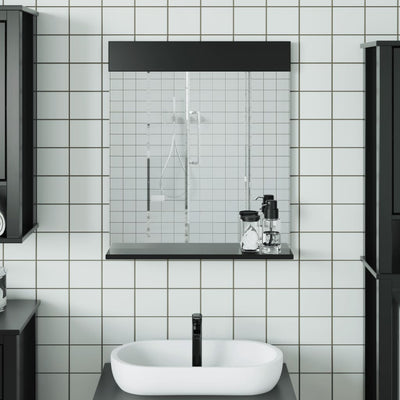 Vidaxl badkamerspiegel met schap berg 60x12x70 cm massief hout zwart