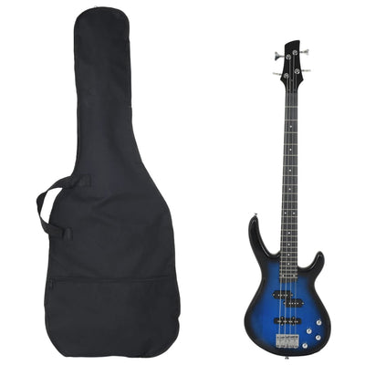 Vidaxl basgitaar voor beginners elektrisch met tas 4 4 46 blauw zwart