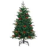Vidaxl kunstkerstboom met scharnieren dennenappels en bessen 120 cm - afbeelding 2
