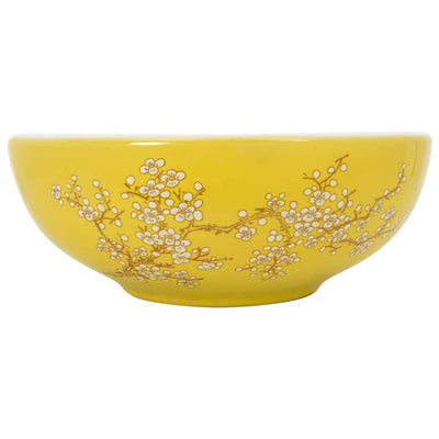 Vidaxl opzetwasbak rond φ41x14 cm keramiek wit en geel