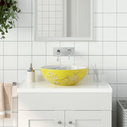 Vidaxl opzetwasbak rond φ41x14 cm keramiek wit en geel - afbeelding 1