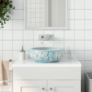 Vidaxl opzetwasbak rond φ41x14 cm keramiek wit en blauw - afbeelding 1