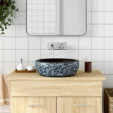 Vidaxl opzetwasbak rond φ41x14 cm keramiek zwart en blauw - afbeelding 1