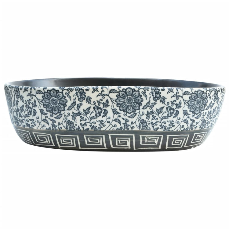 Vidaxl opzetwasbak ovaal 47x33x13 cm keramiek zwart en blauw