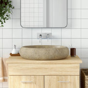 Vidaxl opzetwasbak ovaal 59x40x15 cm keramiek zandkleurig - afbeelding 1