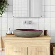 Vidaxl opzetwasbak ovaal 59x40x14 cm keramiek paars en grijs - afbeelding 1
