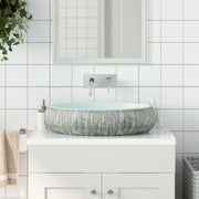 Vidaxl opzetwasbak ovaal 59x40x15 cm keramiek grijs en blauw - afbeelding 1