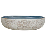 Vidaxl opzetwasbak ovaal 59x40x14 cm keramiek zandkleurig en blauw - afbeelding 3