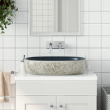 Vidaxl opzetwasbak ovaal 59x40x14 cm keramiek zandkleurig en blauw - afbeelding 1