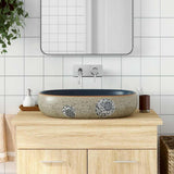 Vidaxl opzetwasbak ovaal 59x40x14 cm keramiek zandkleurig en blauw - afbeelding 1