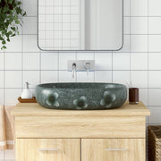 Vidaxl opzetwasbak ovaal 59x40x14 cm keramiek blauw - afbeelding 1