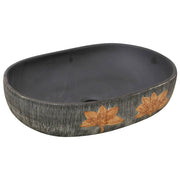 Vidaxl opzetwasbak ovaal 59x40x14 cm keramiek grijs en zwart - afbeelding 2