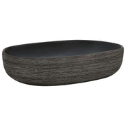 Vidaxl opzetwasbak ovaal 59x40x14 cm keramiek grijs en zwart - afbeelding 2