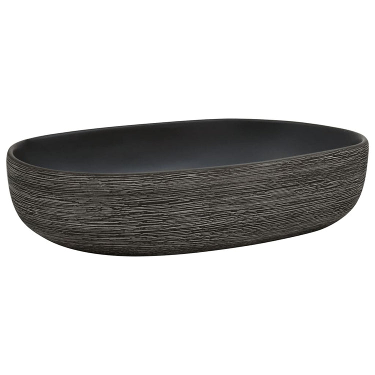 Vidaxl opzetwasbak ovaal 59x40x14 cm keramiek grijs en zwart