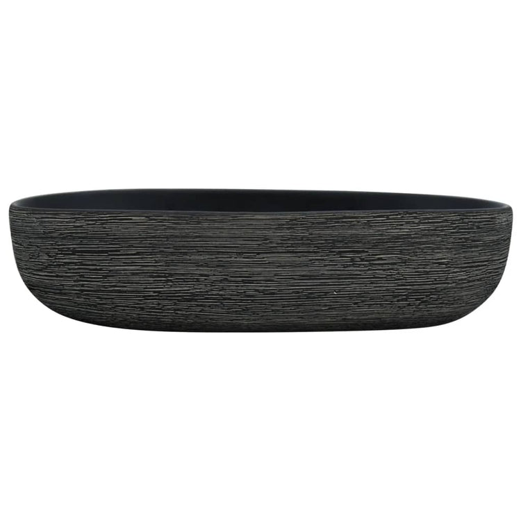 Vidaxl opzetwasbak ovaal 59x40x14 cm keramiek grijs en zwart