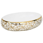 Vidaxl opzetwasbak ovaal 59x40x15 cm keramiek wit en goud - afbeelding 2