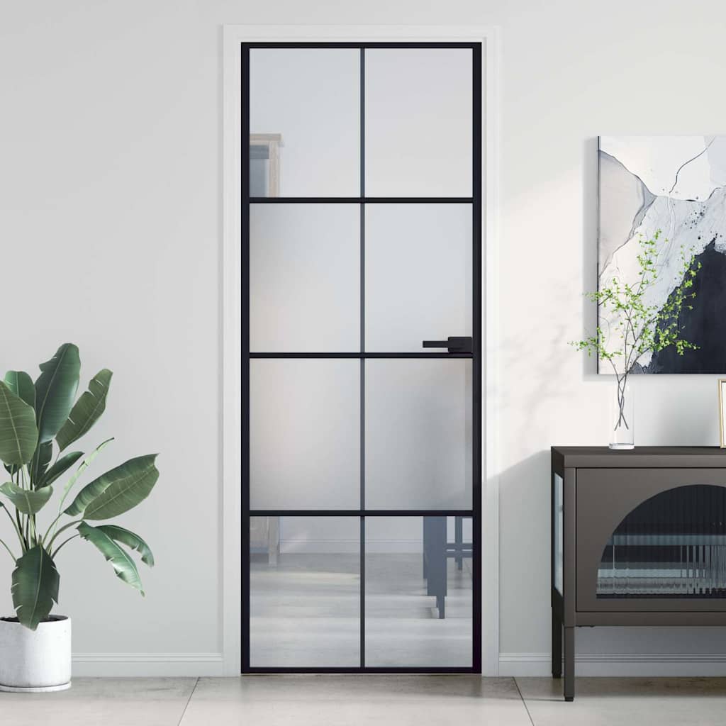 Vidaxl binnendeur smal 76x201,5 cm gehard glas en aluminium zwart