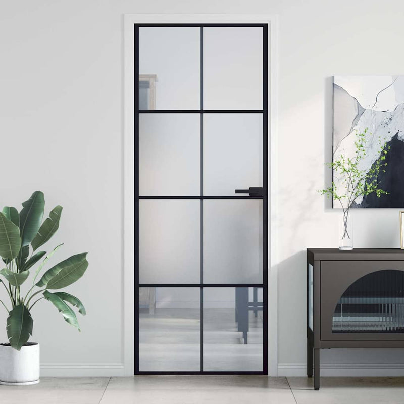 Vidaxl binnendeur smal 76x201,5 cm gehard glas en aluminium zwart